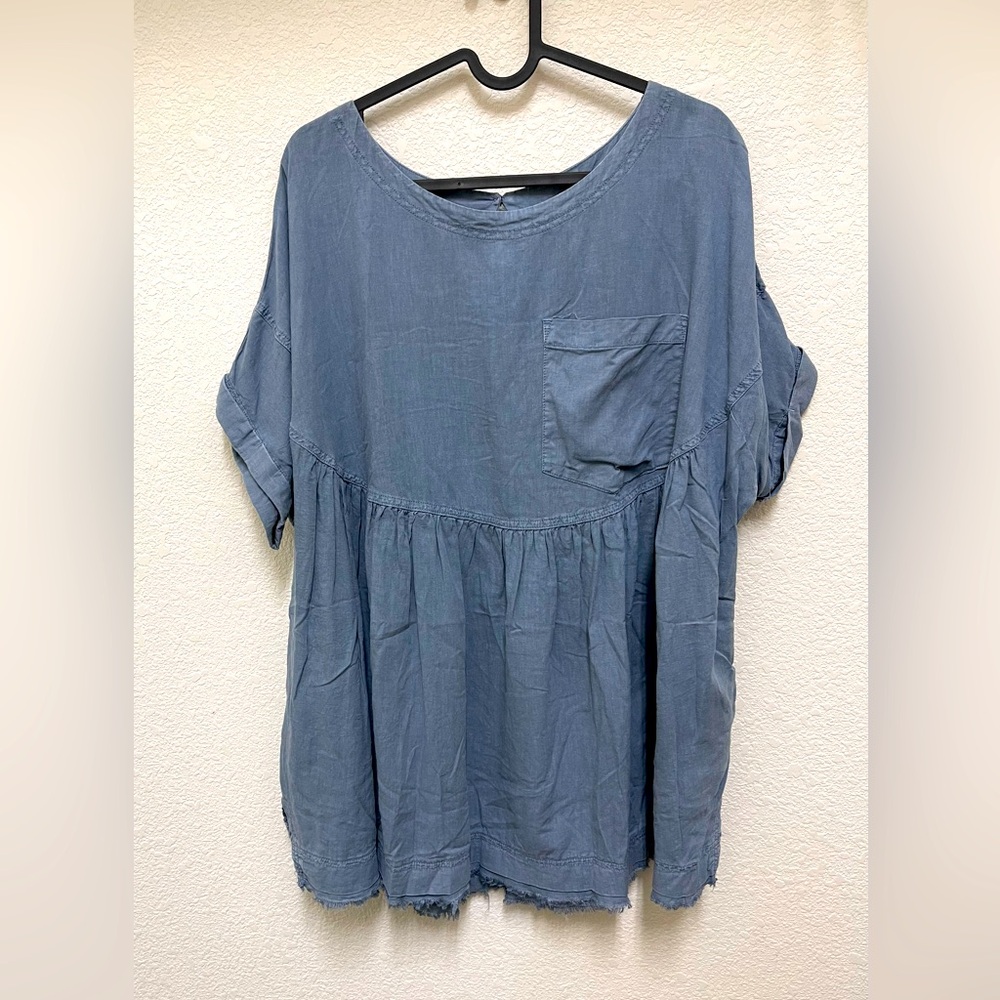 WE THE FREE Moon City Oversized Denim Babydoll Top Size S Bohemian